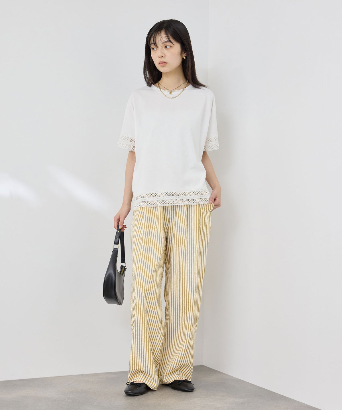  [期間限定価格]NAVY SARARI サッカーストライプイージーパンツ レディース