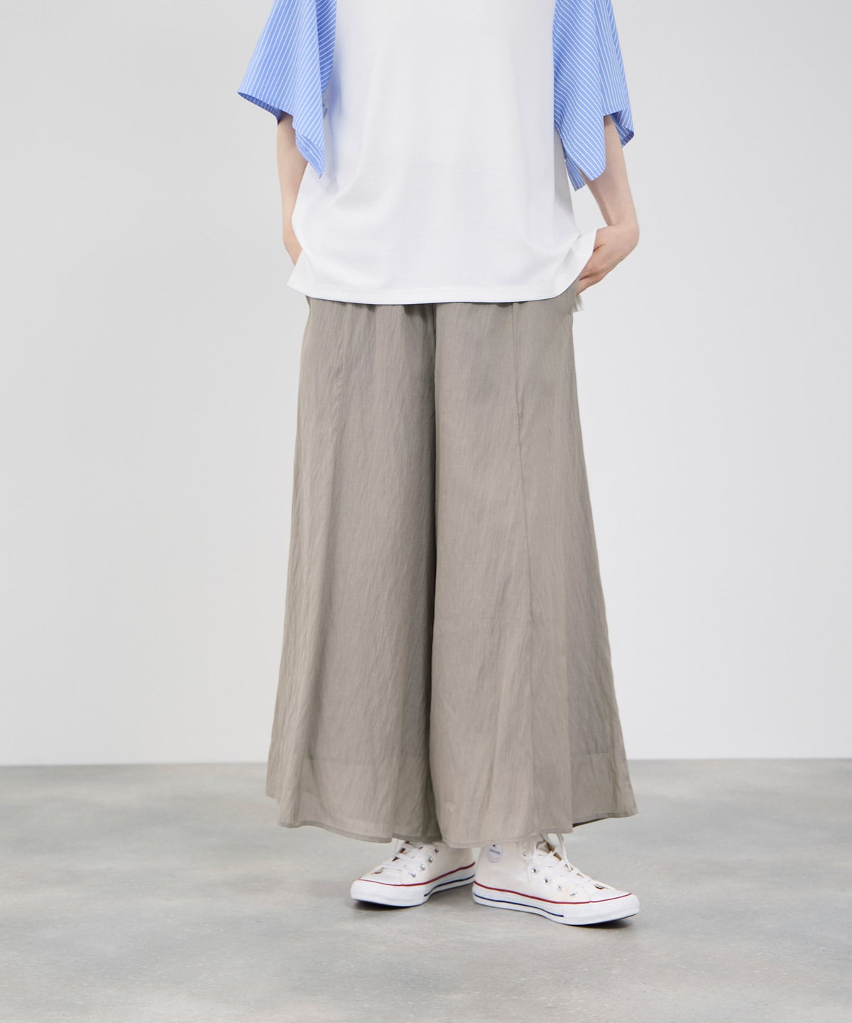 Idnes シアーギャザーワイドパンツ レディース