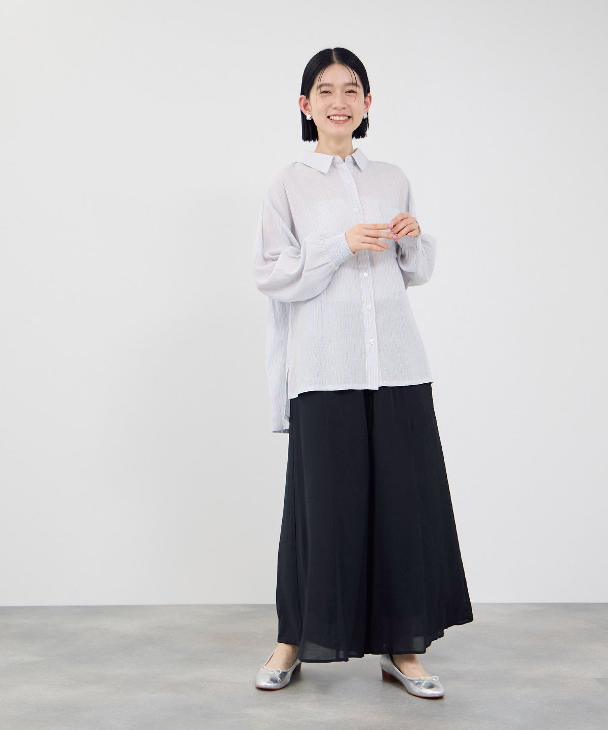 Idnes シアーギャザーワイドパンツ レディース