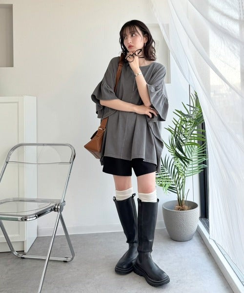 Classical Elf《JaVaジャバコラボ》ゆるっと隠して、ラフ可愛い。コットン100%ピグメント加工オーバーサイズフリルギャザートップス商品画像-15