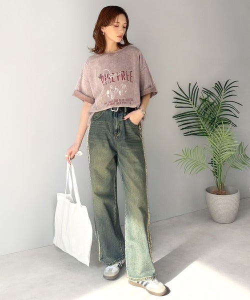 Classical Elf《JaVaジャバコラボ》キャッチーな個性派スタイル。綿100%前後2wayアシッドウォッシュビッグロックTシャツ(半袖)商品画像-25