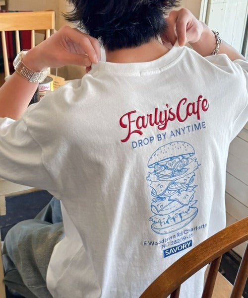Classical Elf《JaVaジャバコラボ》遊び心のあるカフェロゴが映えるバックプリントT。刺繍使いハンバーガーデザインTシャツ商品画像-4