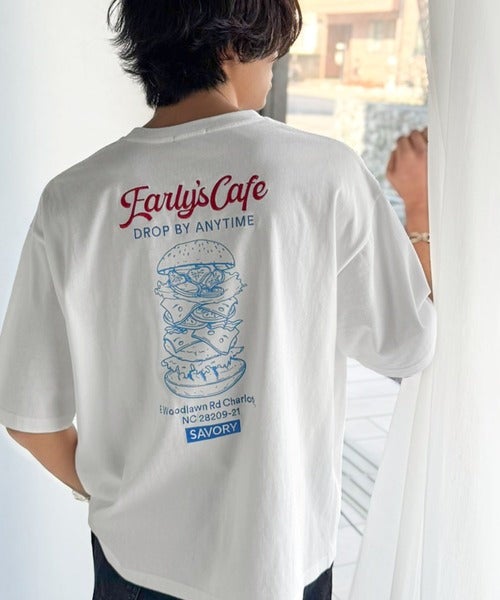 Classical Elf《JaVaジャバコラボ》遊び心のあるカフェロゴが映えるバックプリントT。刺繍使いハンバーガーデザインTシャツ商品画像-7