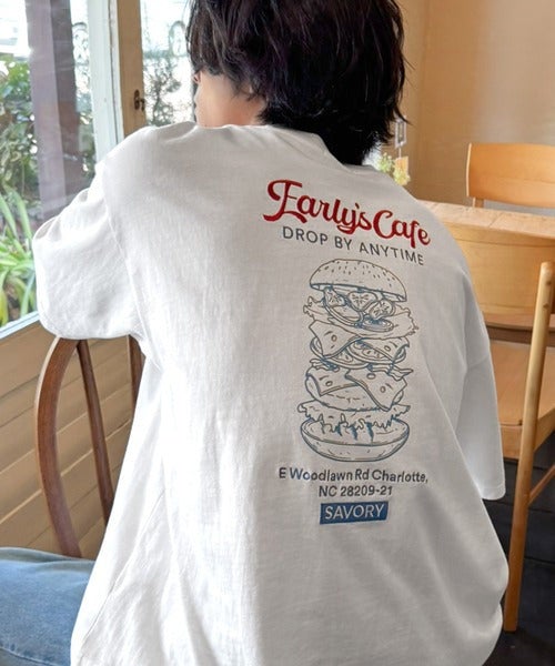 Classical Elf《JaVaジャバコラボ》遊び心のあるカフェロゴが映えるバックプリントT。刺繍使いハンバーガーデザインTシャツ商品画像-8