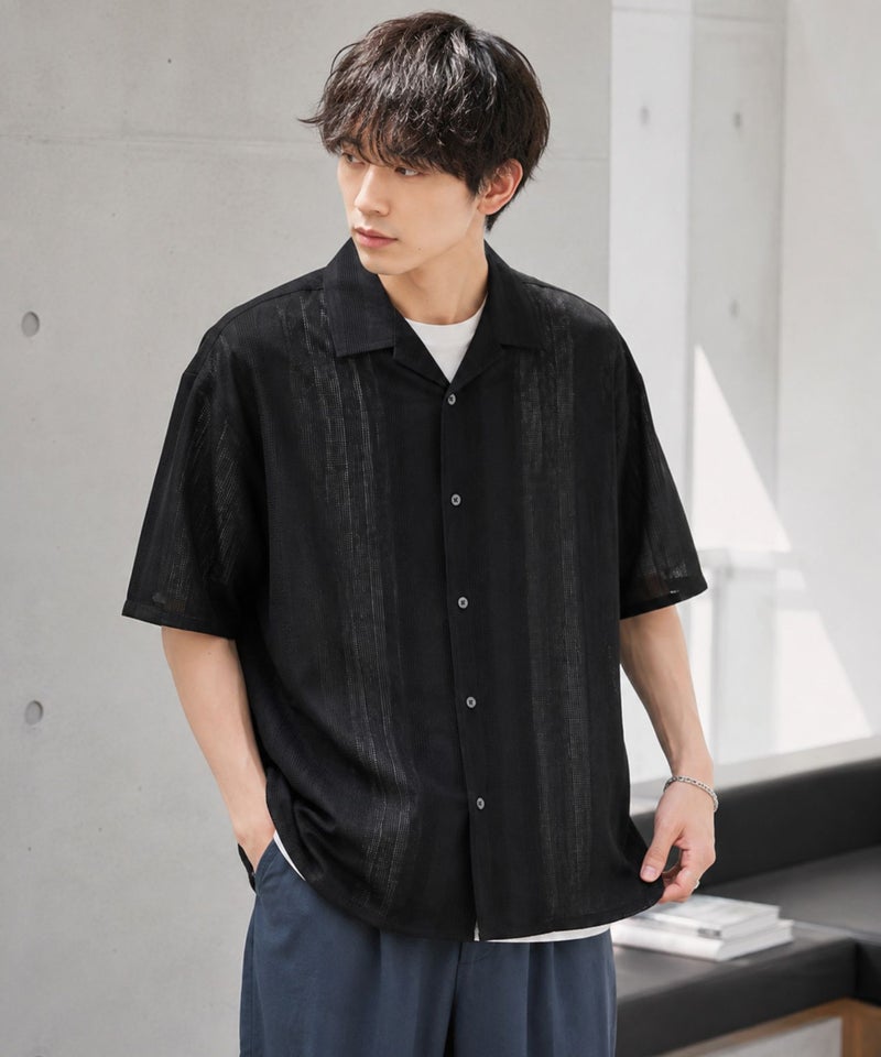 URBAN COLLECTION ストライプ 無地オープンカラーシャツ メンズ商品画像-1