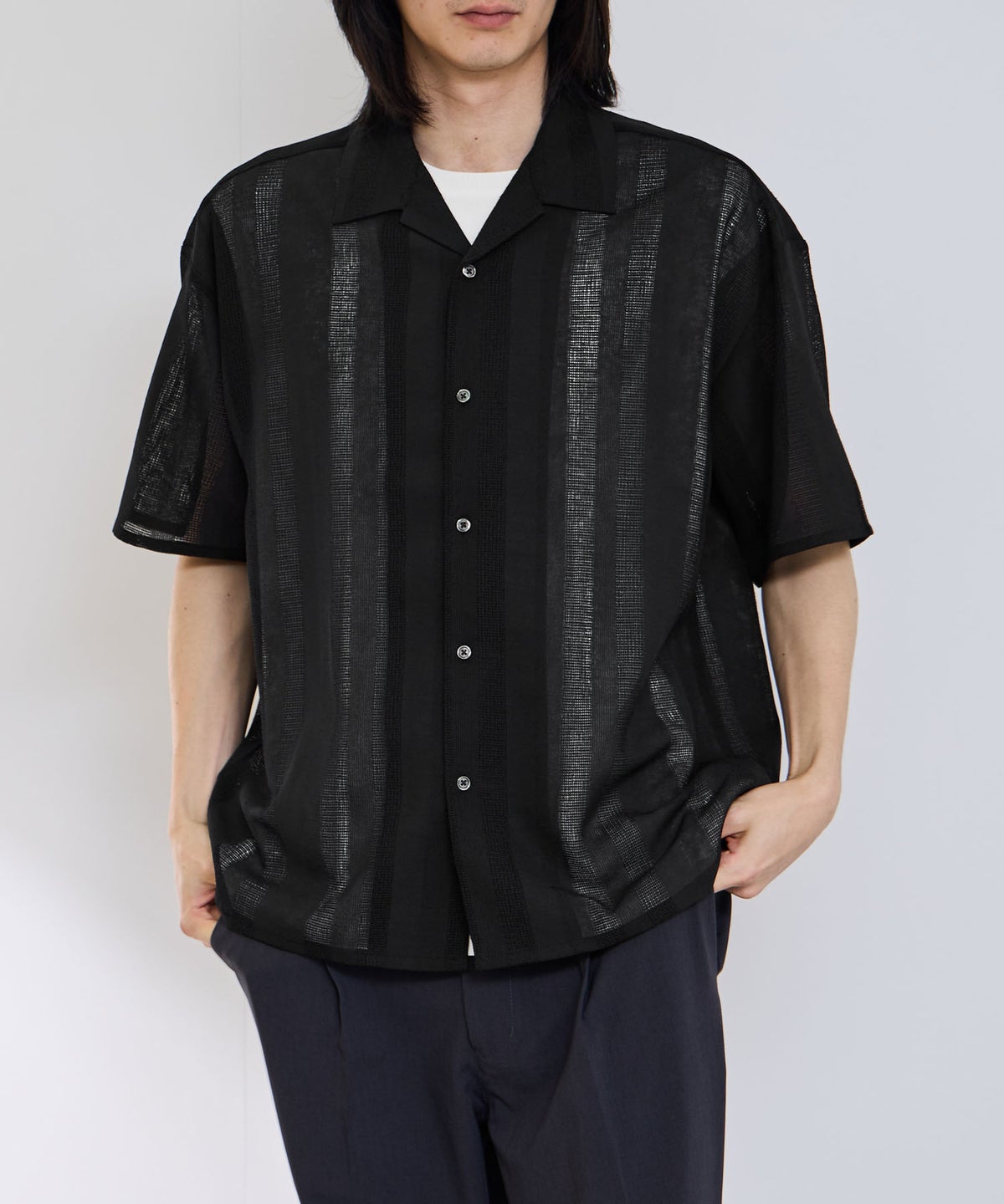 URBAN COLLECTION ストライプ 無地オープンカラーシャツ メンズ