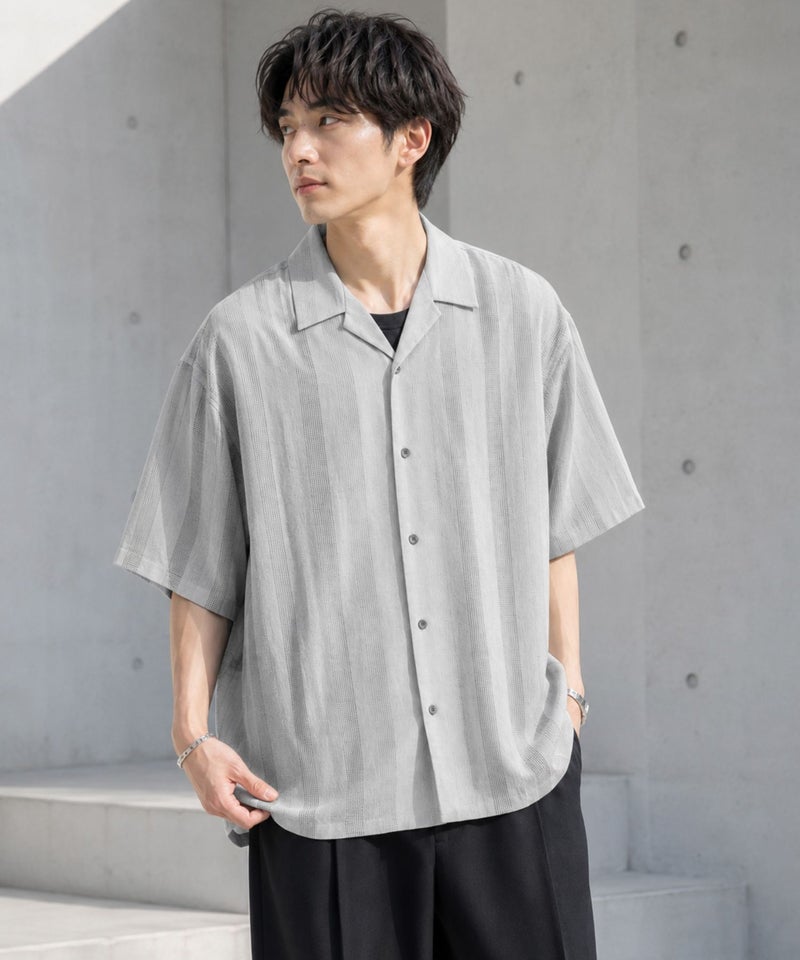 URBAN COLLECTION ストライプ 無地オープンカラーシャツ メンズ商品画像-3