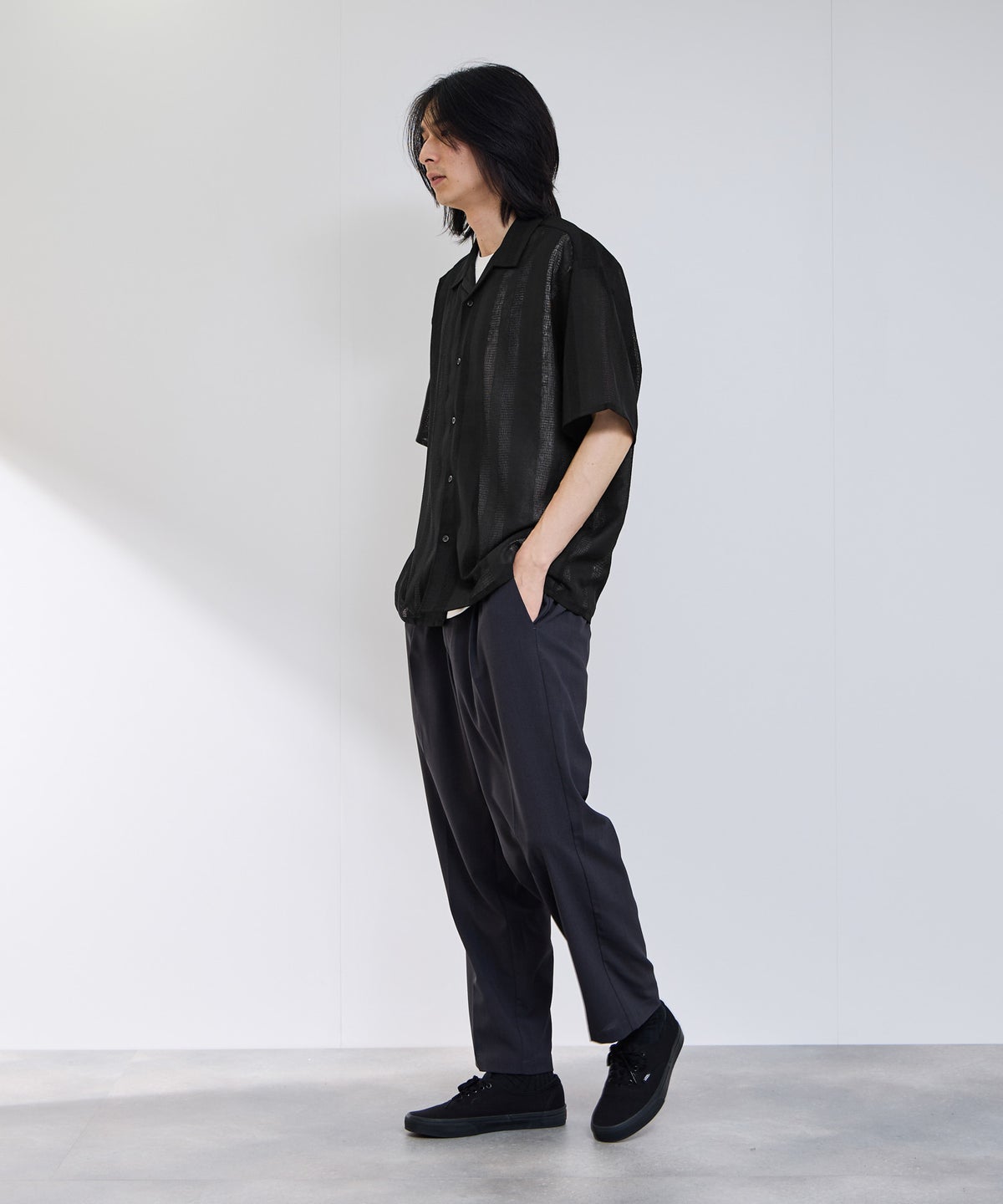 URBAN COLLECTION ストライプ 無地オープンカラーシャツ メンズ