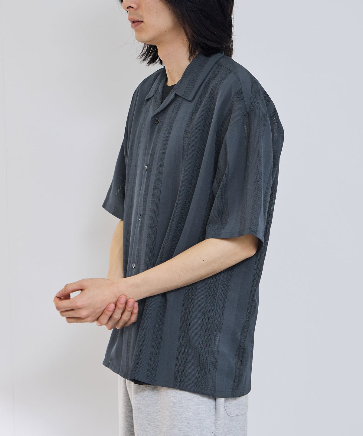 URBAN COLLECTION ストライプ 無地オープンカラーシャツ メンズ