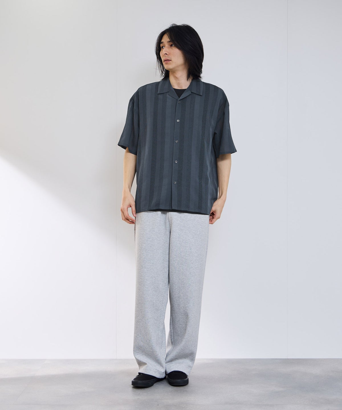 URBAN COLLECTION ストライプ 無地オープンカラーシャツ メンズ