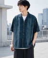 URBAN COLLECTION ストライプ 総柄オープンカラーシャツ メンズ商品サムネイル-1