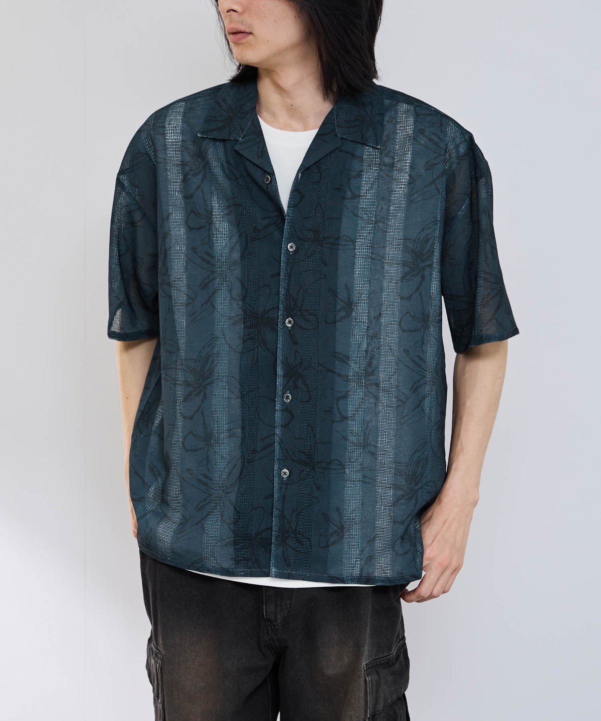 URBAN COLLECTION ストライプ 総柄オープンカラーシャツ メンズ