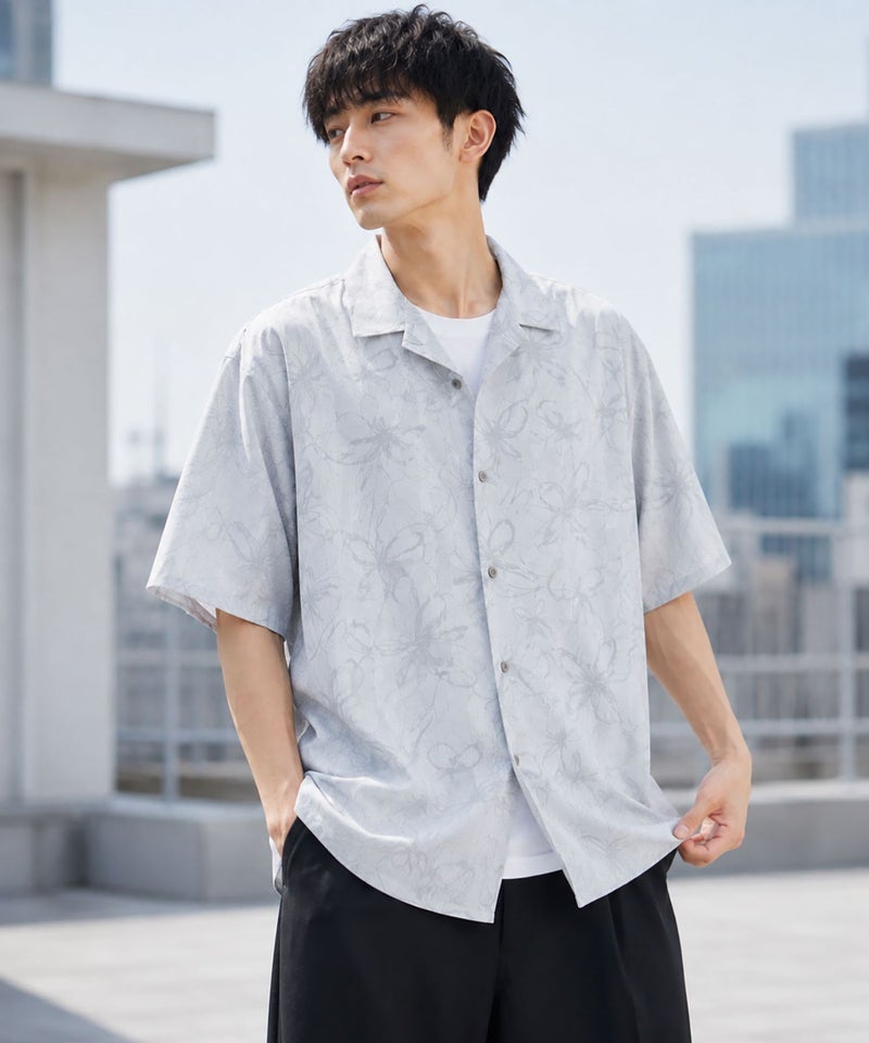 URBAN COLLECTION ストライプ 総柄オープンカラーシャツ メンズ商品画像-2