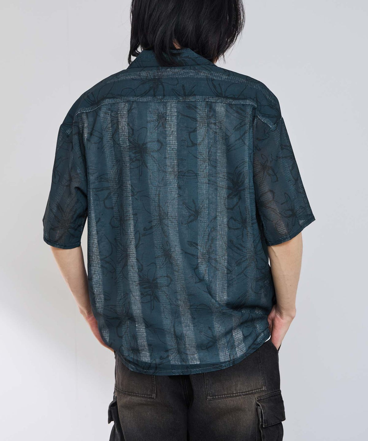 URBAN COLLECTION ストライプ 総柄オープンカラーシャツ メンズ