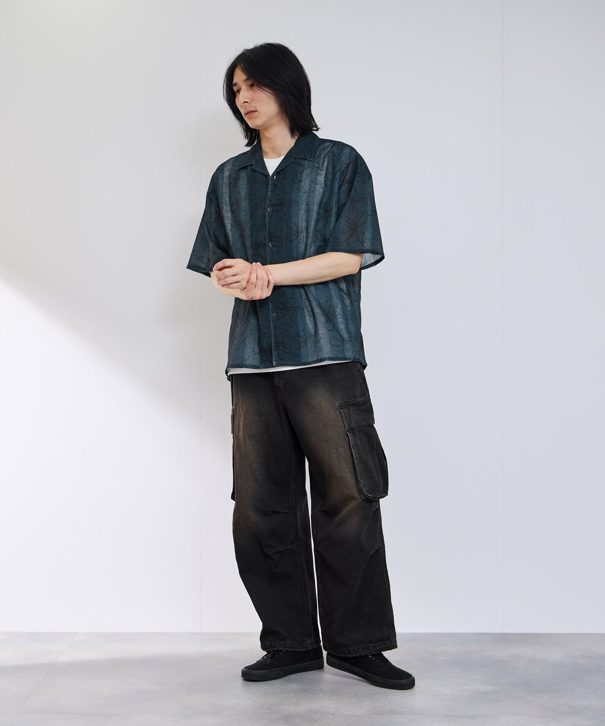 URBAN COLLECTION ストライプ 総柄オープンカラーシャツ メンズ