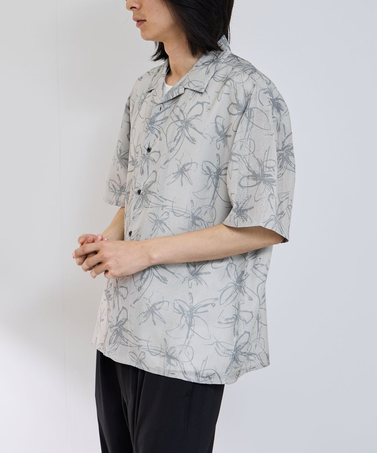 URBAN COLLECTION ストライプ 総柄オープンカラーシャツ メンズ