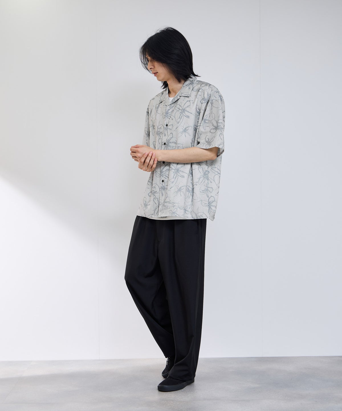 URBAN COLLECTION ストライプ 総柄オープンカラーシャツ メンズ