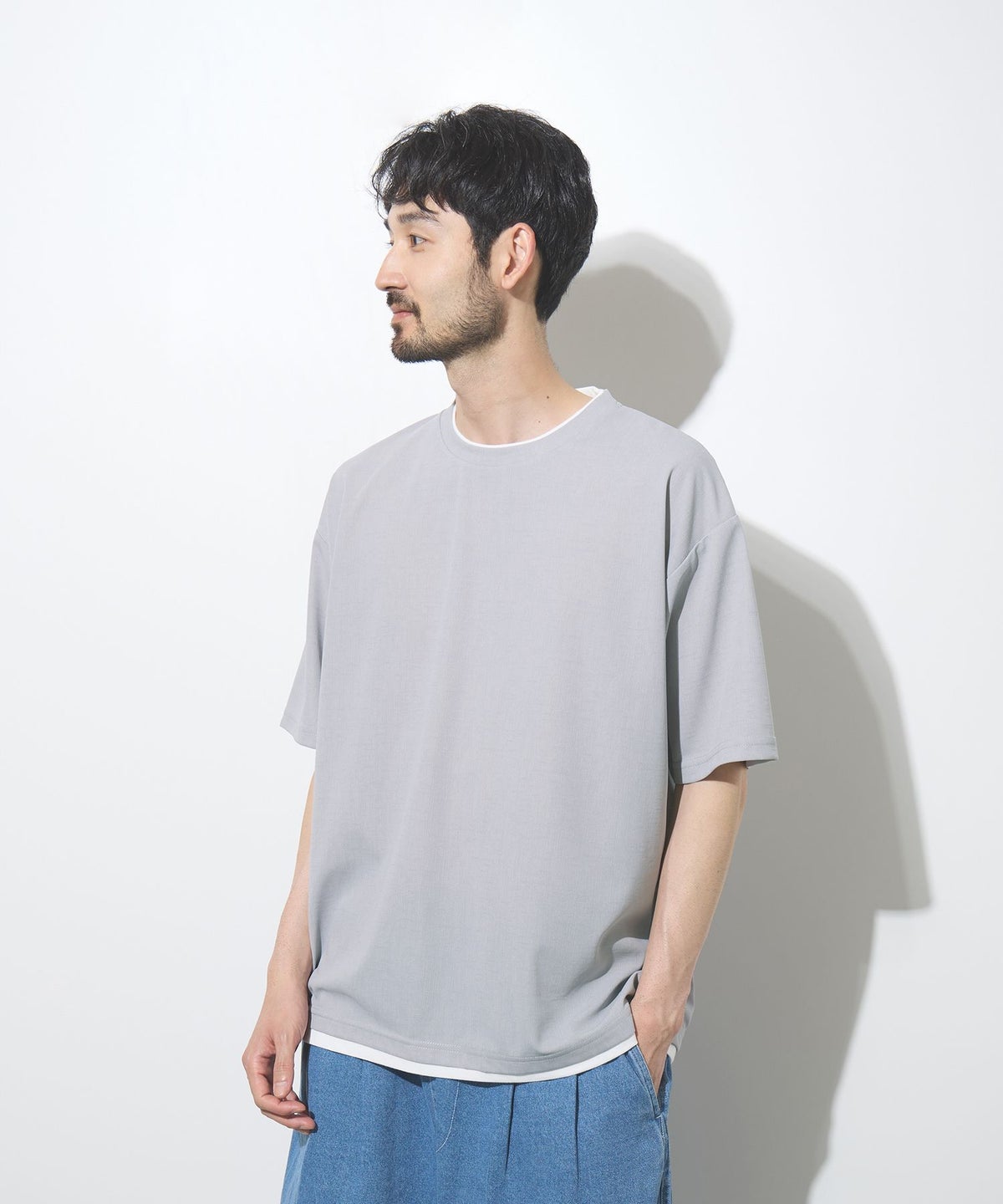 URBAN COLLECTION 杢調梨地 ボックスシルエット フェイクレイヤードTシャツ メンズ メール便 対応商品