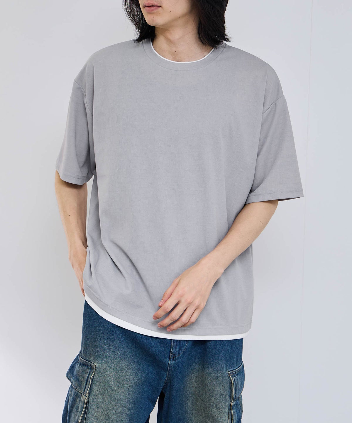URBAN COLLECTION 杢調梨地 ボックスシルエット フェイクレイヤードTシャツ メンズ メール便 対応商品