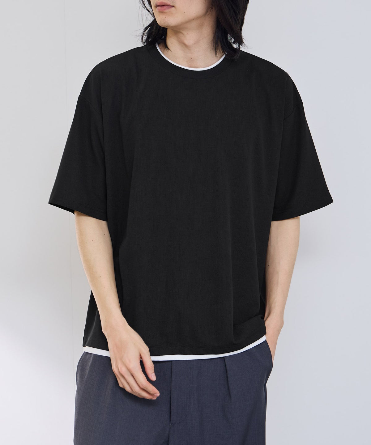 URBAN COLLECTION 杢調梨地 ボックスシルエット フェイクレイヤードTシャツ メンズ メール便 対応商品