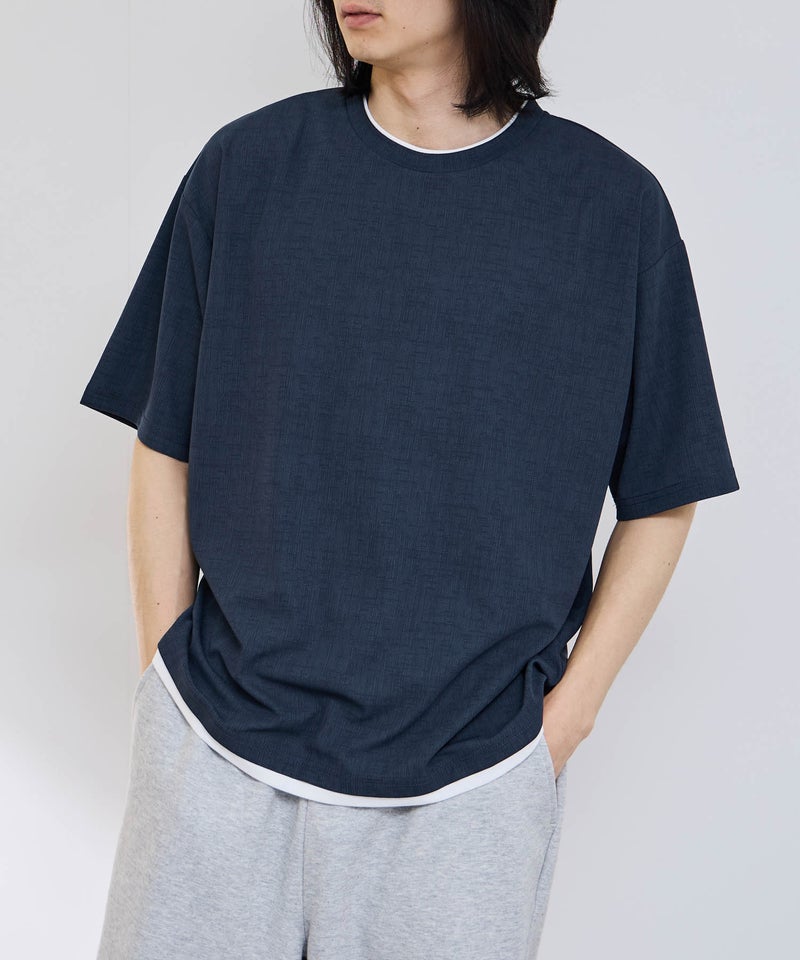URBAN COLLECTION  杢調梨地 ボックスシルエット フェイクレイヤードTシャツ メンズ メール便 対応商品商品画像-4