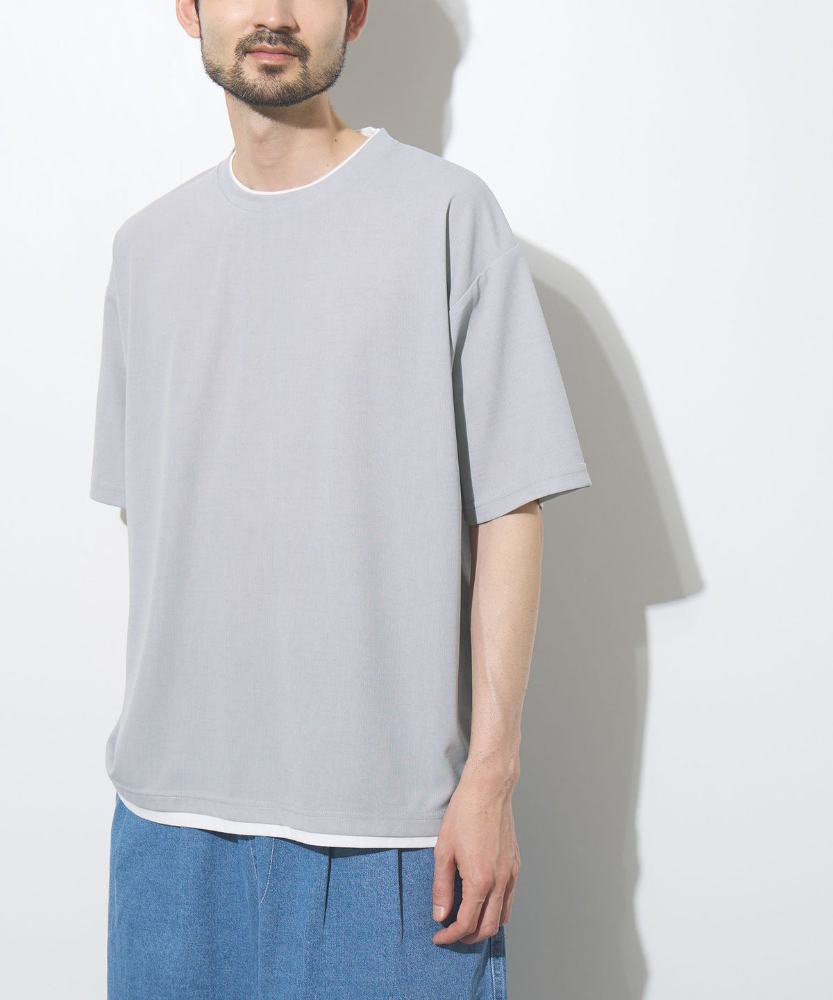 URBAN COLLECTION 杢調梨地 ボックスシルエット フェイクレイヤードTシャツ メンズ メール便 対応商品