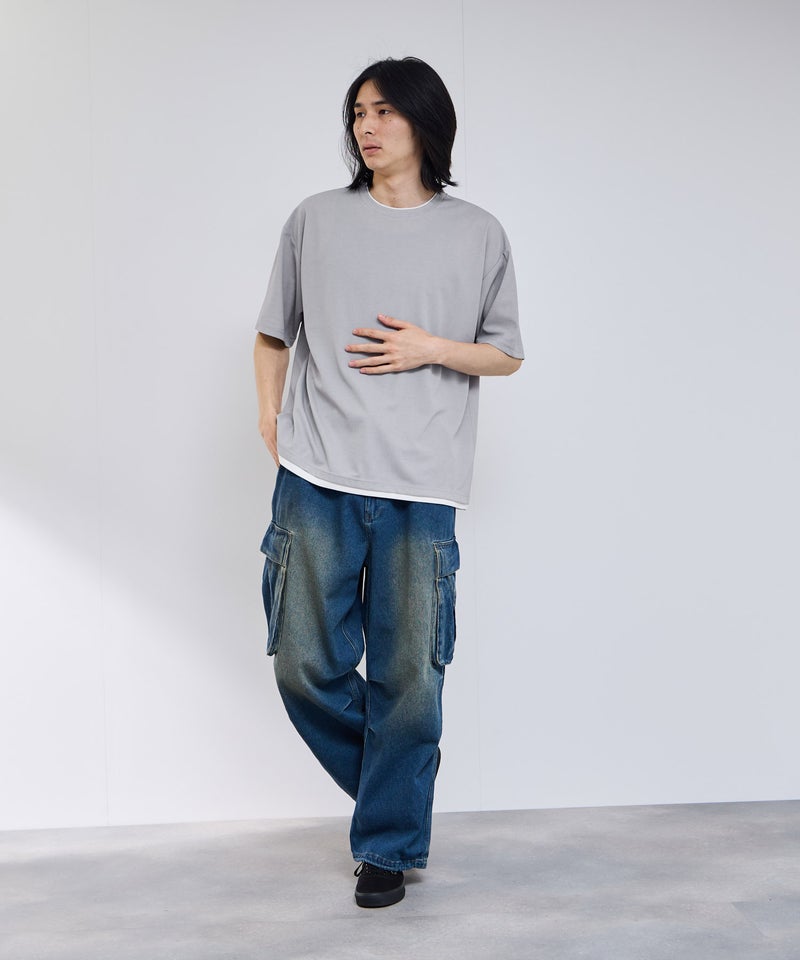 URBAN COLLECTION  杢調梨地 ボックスシルエット フェイクレイヤードTシャツ メンズ メール便 対応商品商品画像-10
