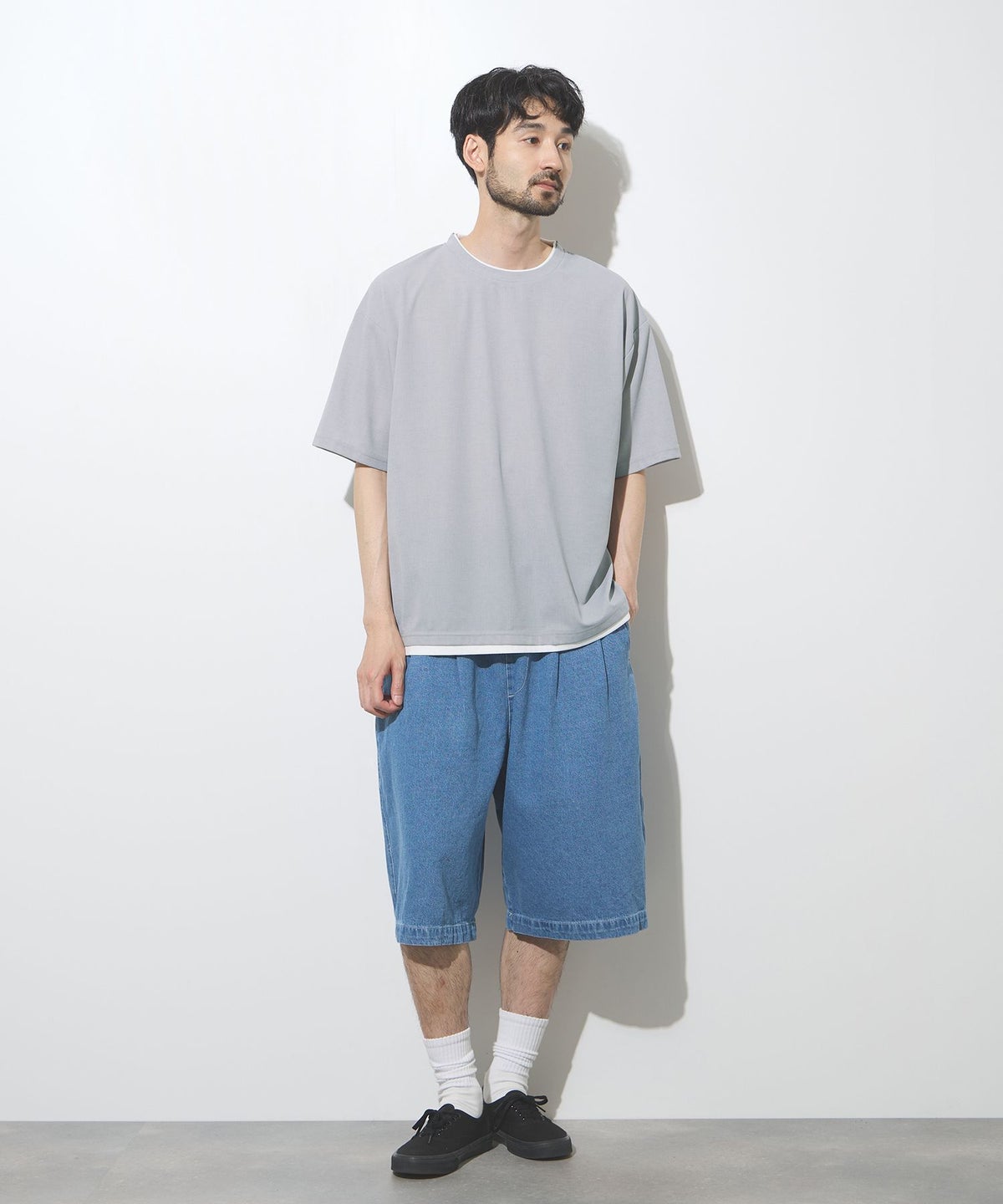 URBAN COLLECTION 杢調梨地 ボックスシルエット フェイクレイヤードTシャツ メンズ メール便 対応商品