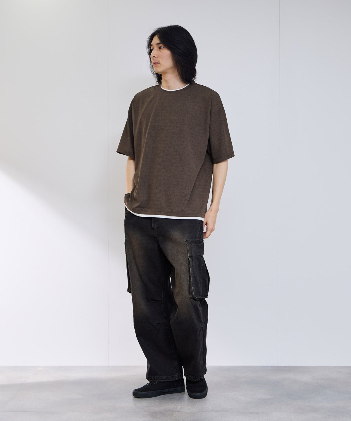 URBAN COLLECTION 杢調梨地 ボックスシルエット フェイクレイヤードTシャツ メンズ メール便 対応商品
