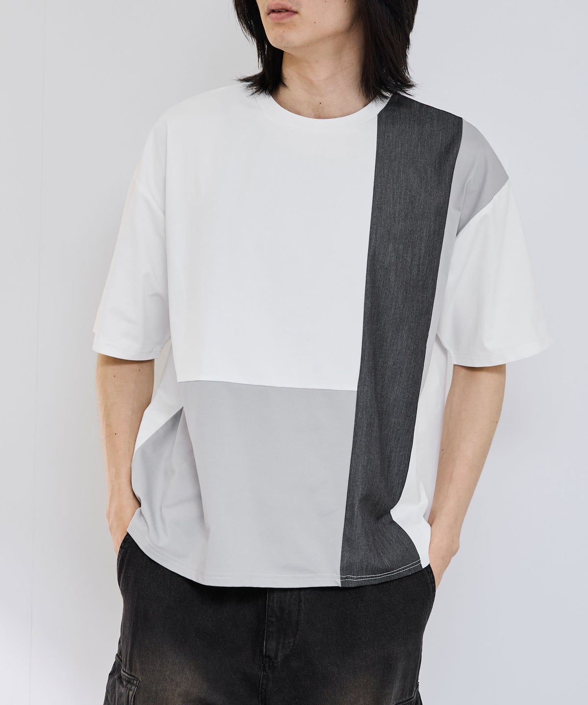 URBAN COLLECTION 天竺 異素材ブロック切替 ルーズシルエットTシャツ メンズ メール便 対応商品
