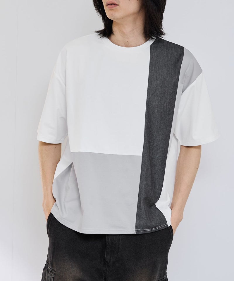 URBAN COLLECTION 天竺 異素材ブロック切替 ルーズシルエットTシャツ メンズ メール便 対応商品商品画像-1
