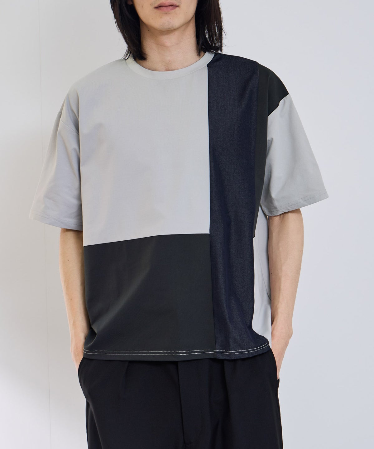 URBAN COLLECTION 天竺 異素材ブロック切替 ルーズシルエットTシャツ メンズ メール便 対応商品