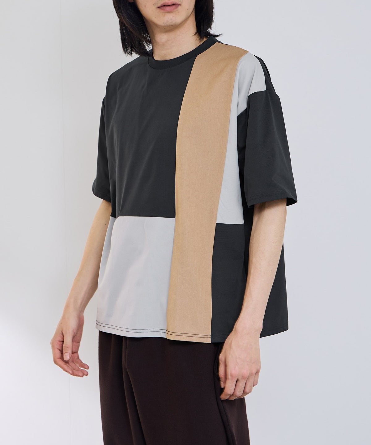 URBAN COLLECTION 天竺 異素材ブロック切替 ルーズシルエットTシャツ メンズ メール便 対応商品