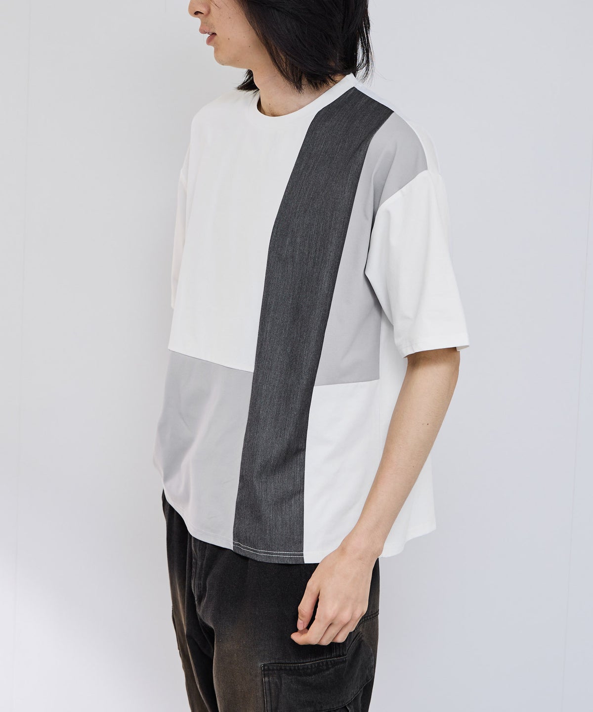URBAN COLLECTION 天竺 異素材ブロック切替 ルーズシルエットTシャツ メンズ メール便 対応商品