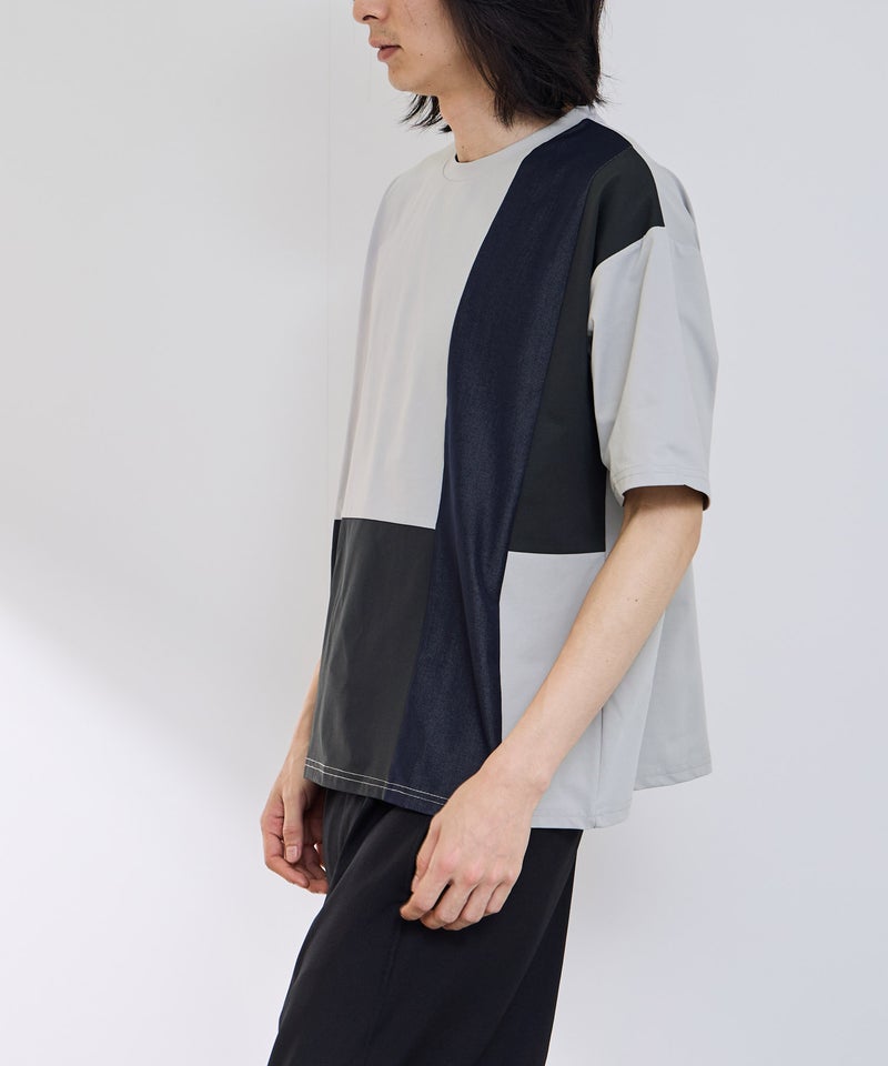 URBAN COLLECTION 天竺 異素材ブロック切替 ルーズシルエットTシャツ メンズ メール便 対応商品商品画像-8