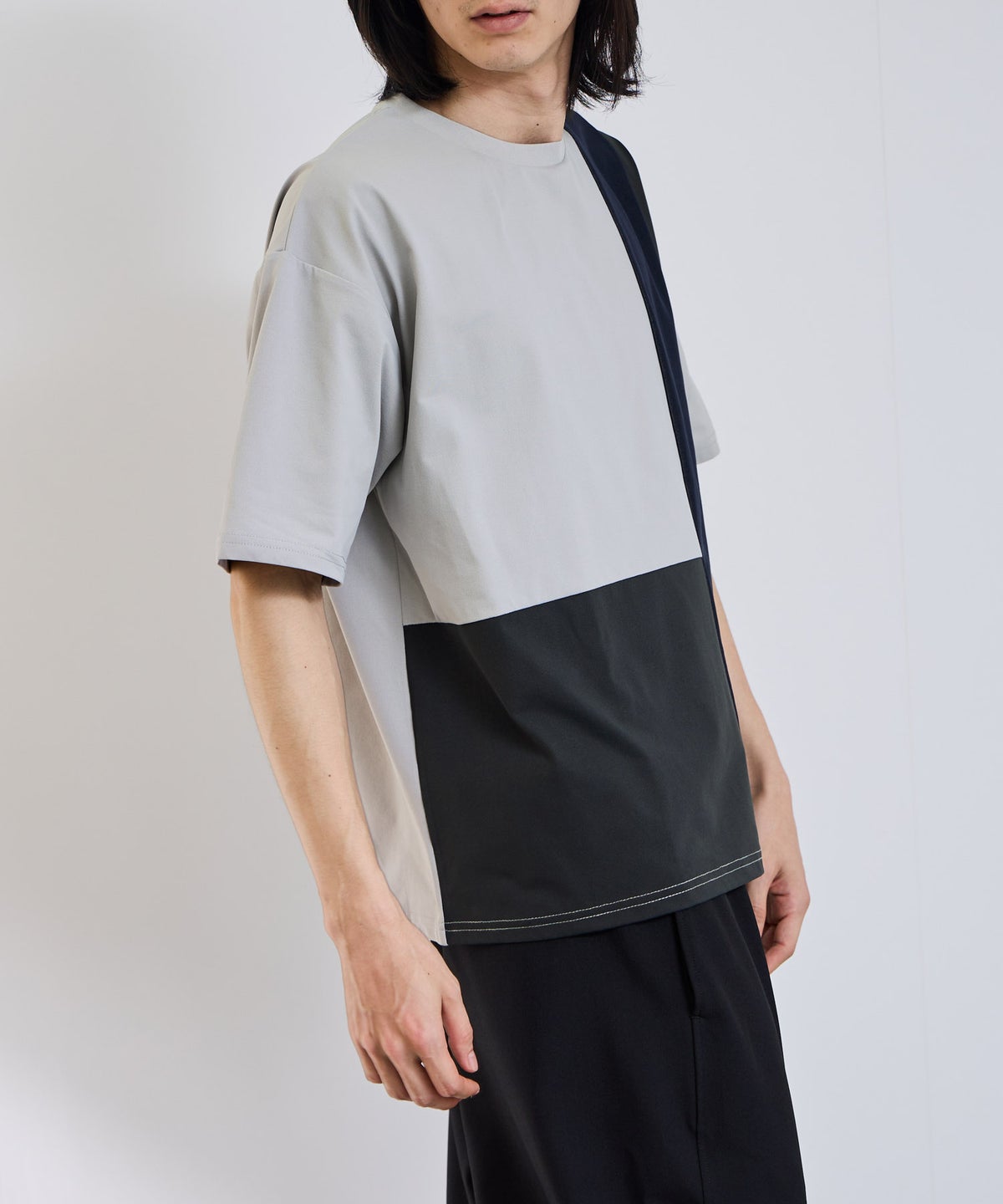 URBAN COLLECTION 天竺 異素材ブロック切替 ルーズシルエットTシャツ メンズ メール便 対応商品