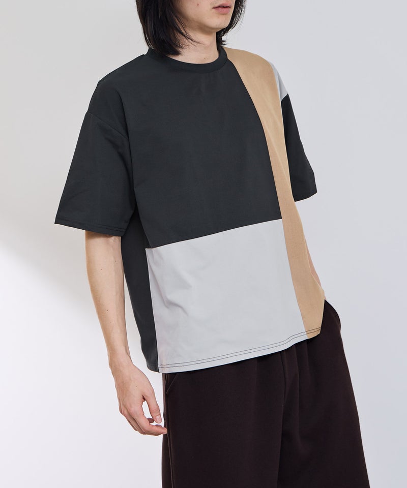 URBAN COLLECTION 天竺 異素材ブロック切替 ルーズシルエットTシャツ メンズ メール便 対応商品商品画像-11