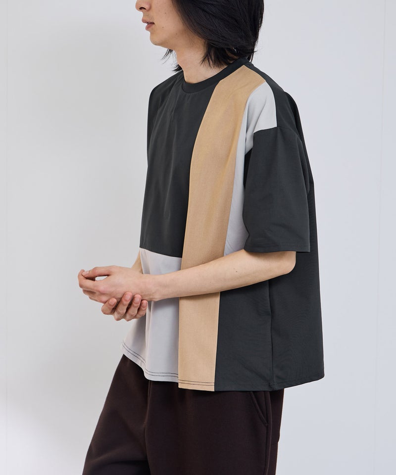 URBAN COLLECTION 天竺 異素材ブロック切替 ルーズシルエットTシャツ メンズ メール便 対応商品商品画像-12