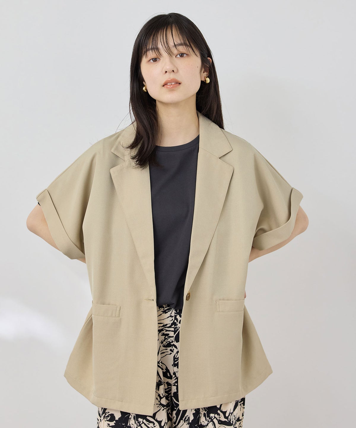 NAVY SARARI リネンライク 半袖シャツジャケット レディース