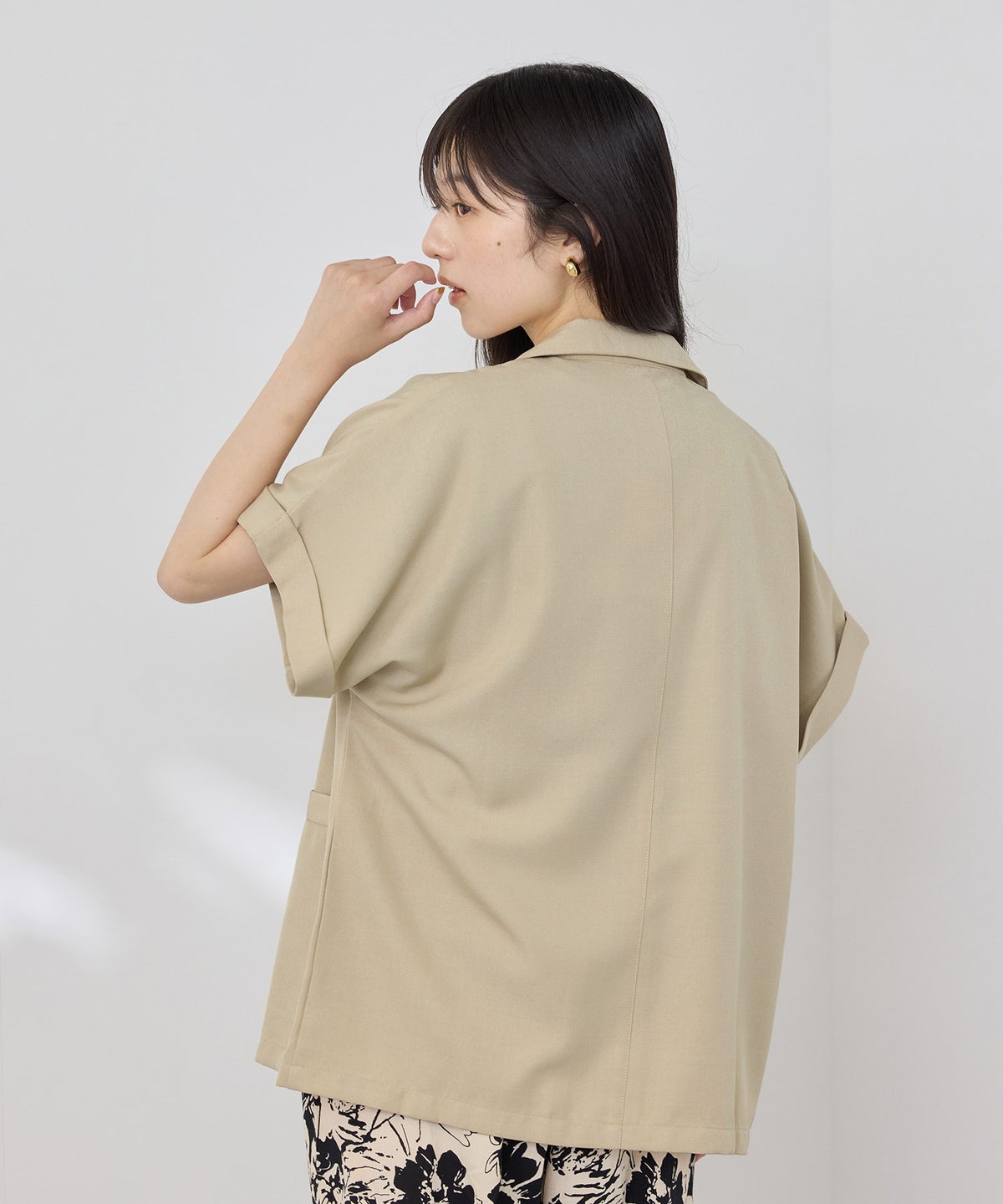 NAVY SARARI リネンライク 半袖シャツジャケット レディース