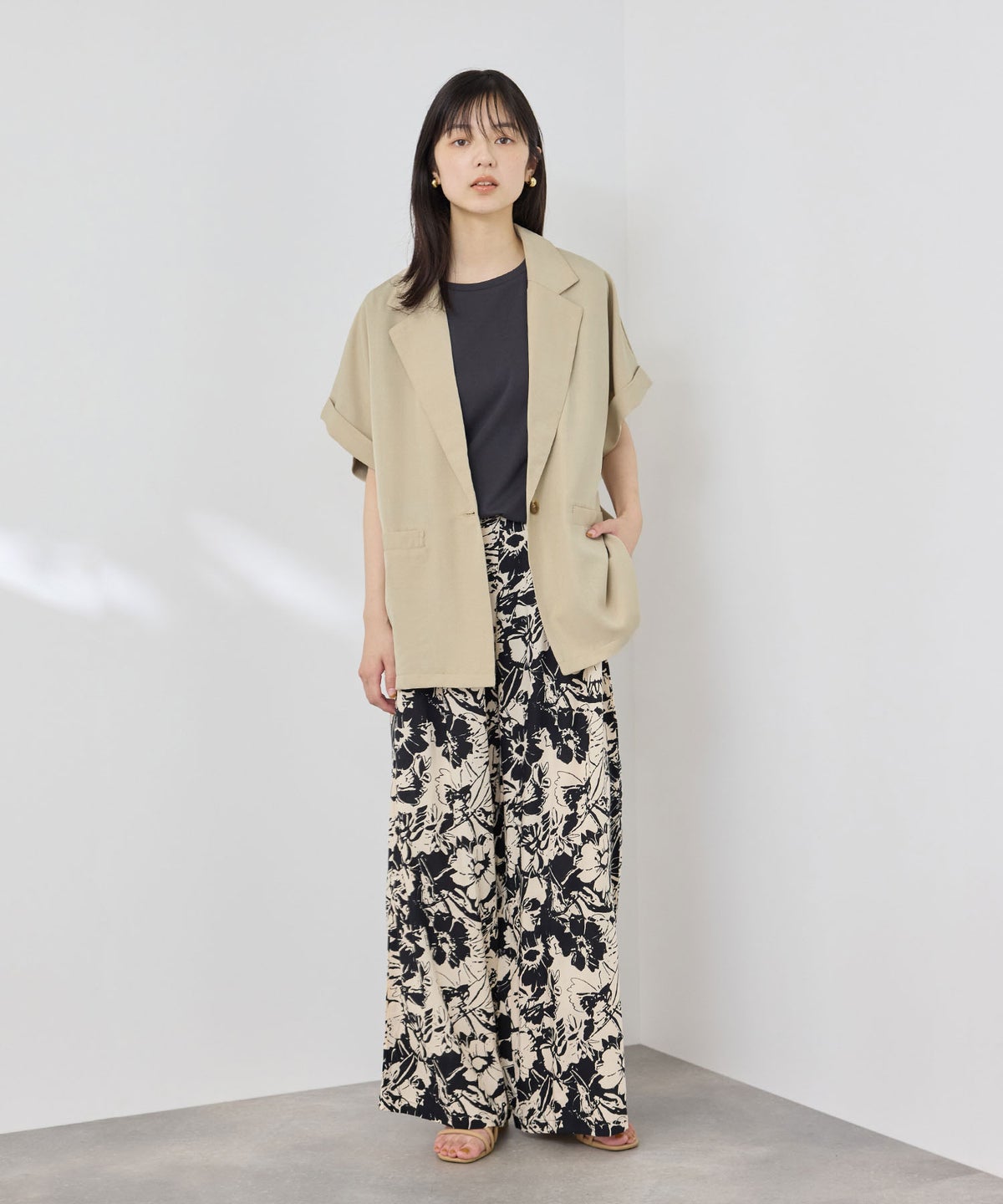 NAVY SARARI リネンライク 半袖シャツジャケット レディース