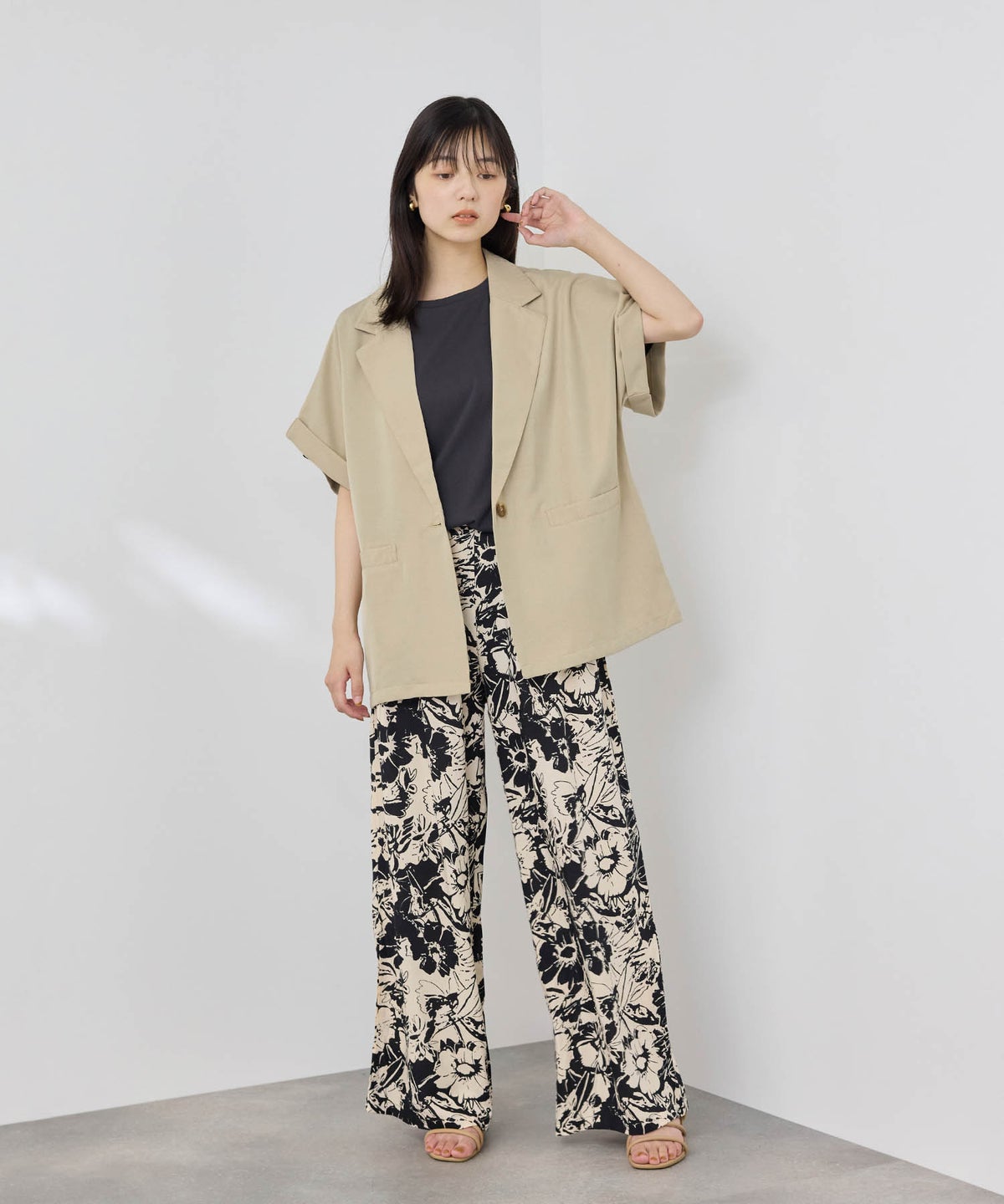 NAVY SARARI リネンライク 半袖シャツジャケット レディース