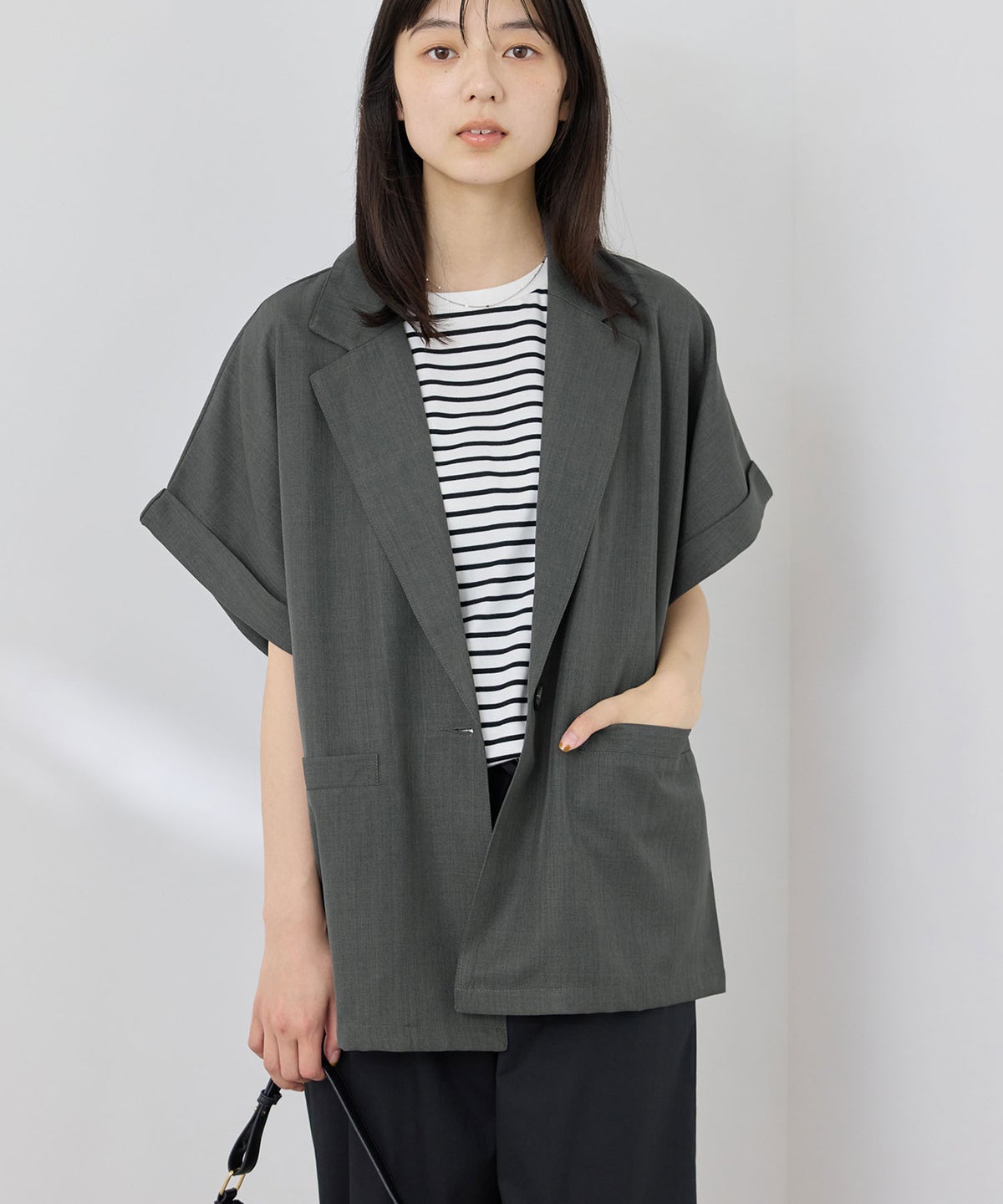NAVY SARARI リネンライク 半袖シャツジャケット レディース
