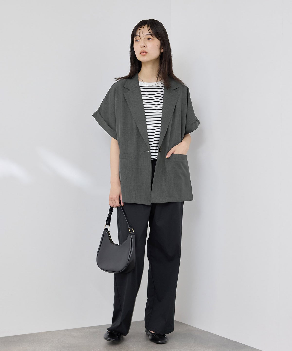 NAVY SARARI リネンライク 半袖シャツジャケット レディース