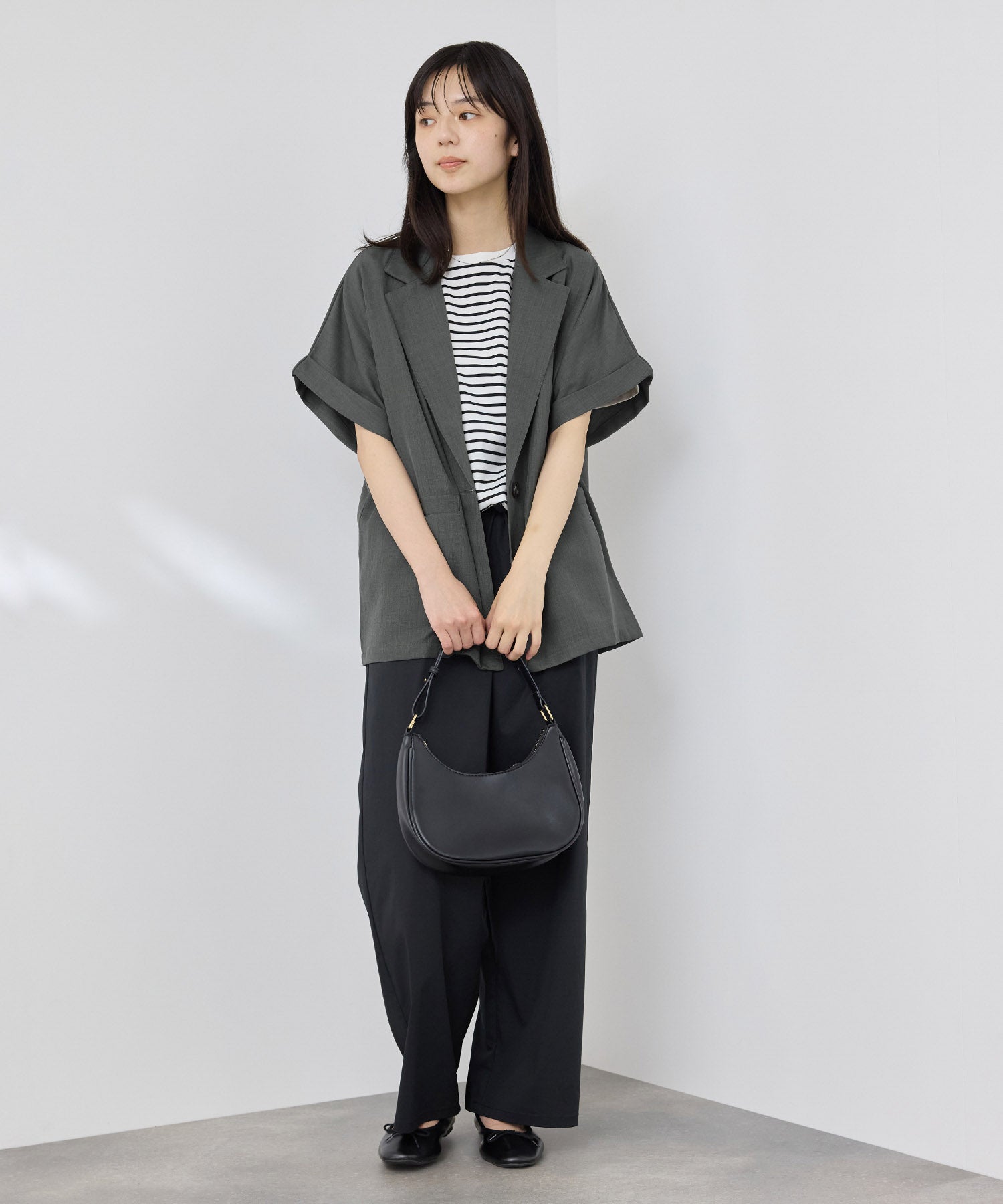 NAVY SARARI リネンライク 半袖シャツジャケット レディース