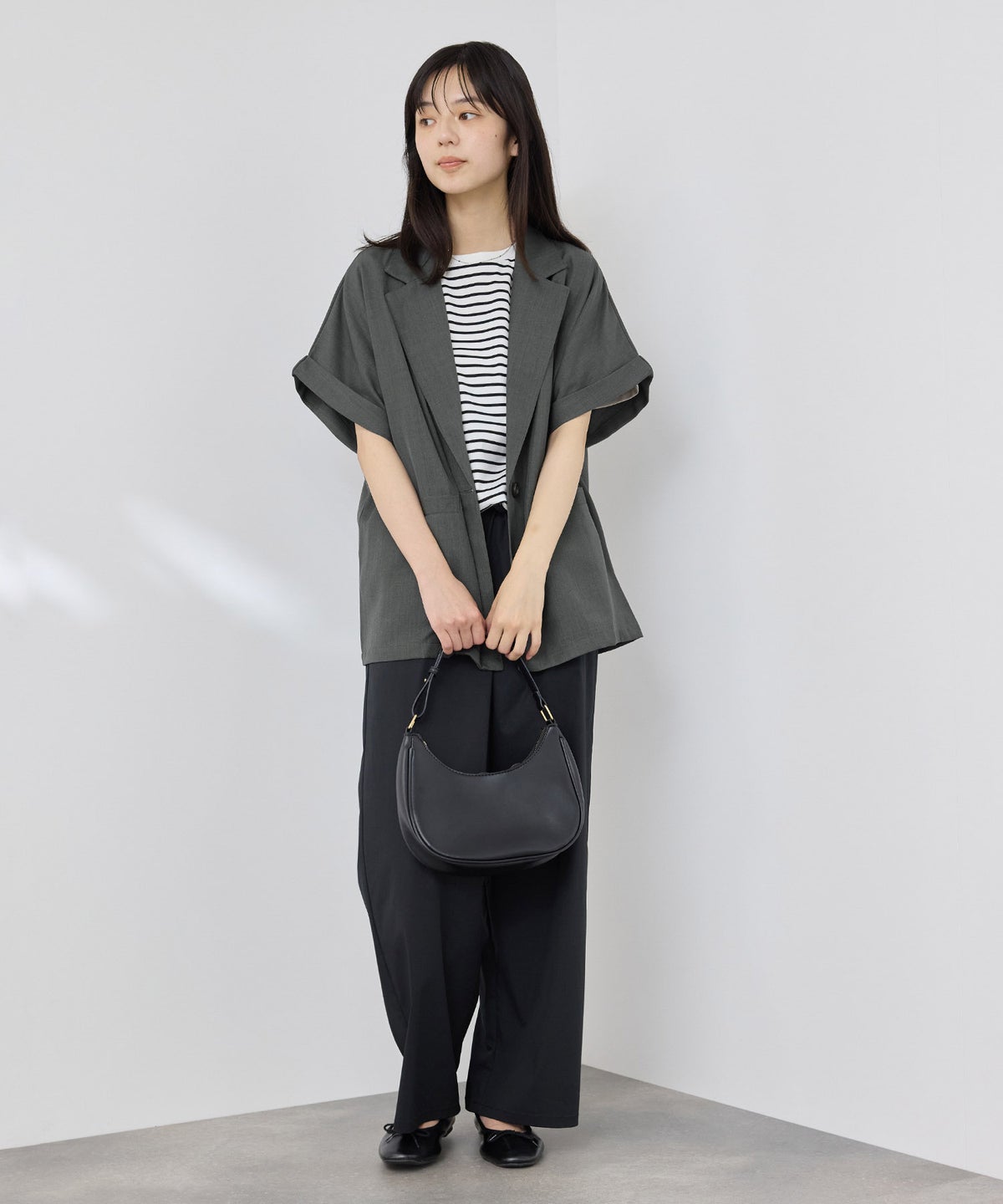 NAVY SARARI リネンライク 半袖シャツジャケット レディース