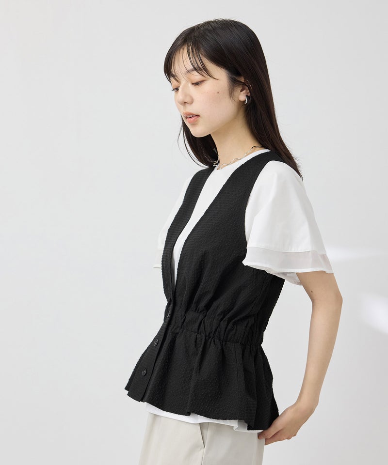 NAVY  SARARI サッカーチェック ギャザーペプラムジレ レディース商品画像-4