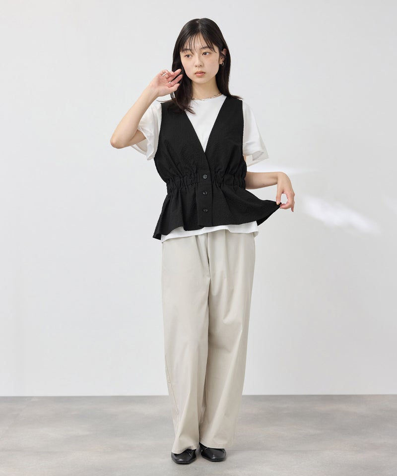 NAVY  SARARI サッカーチェック ギャザーペプラムジレ レディース商品画像-7