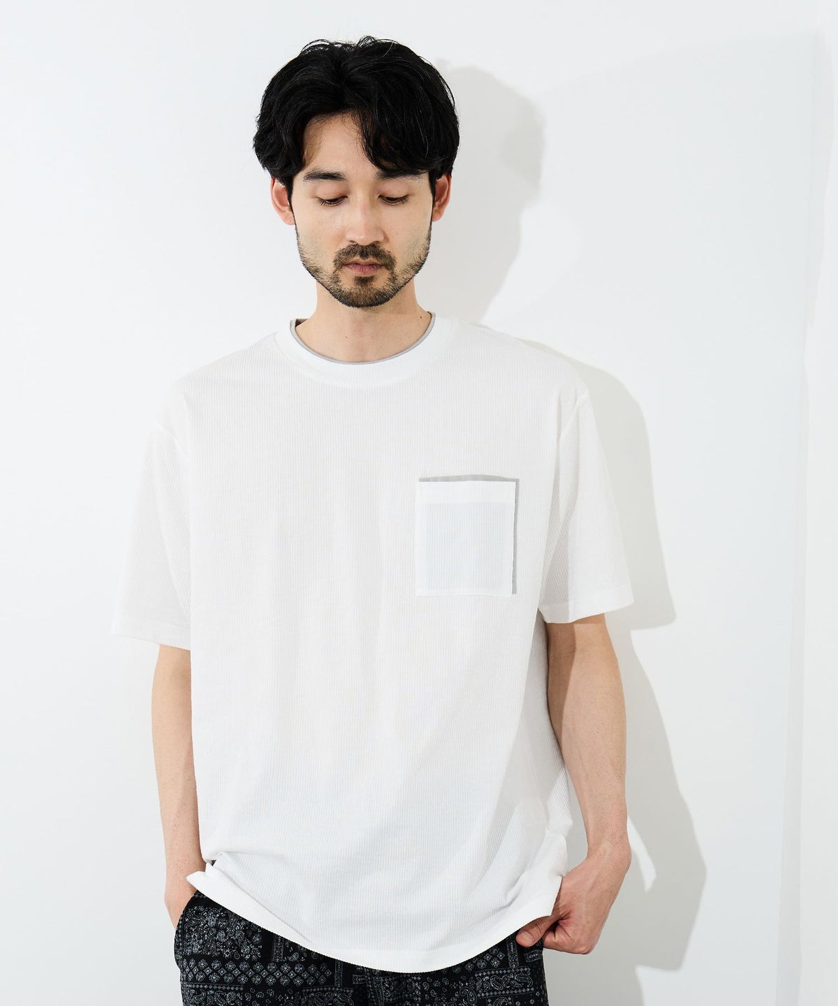 NAVY SARARI 冷感フェイクレイヤード ポケット半袖Tシャツ メンズ メール便 対応商品