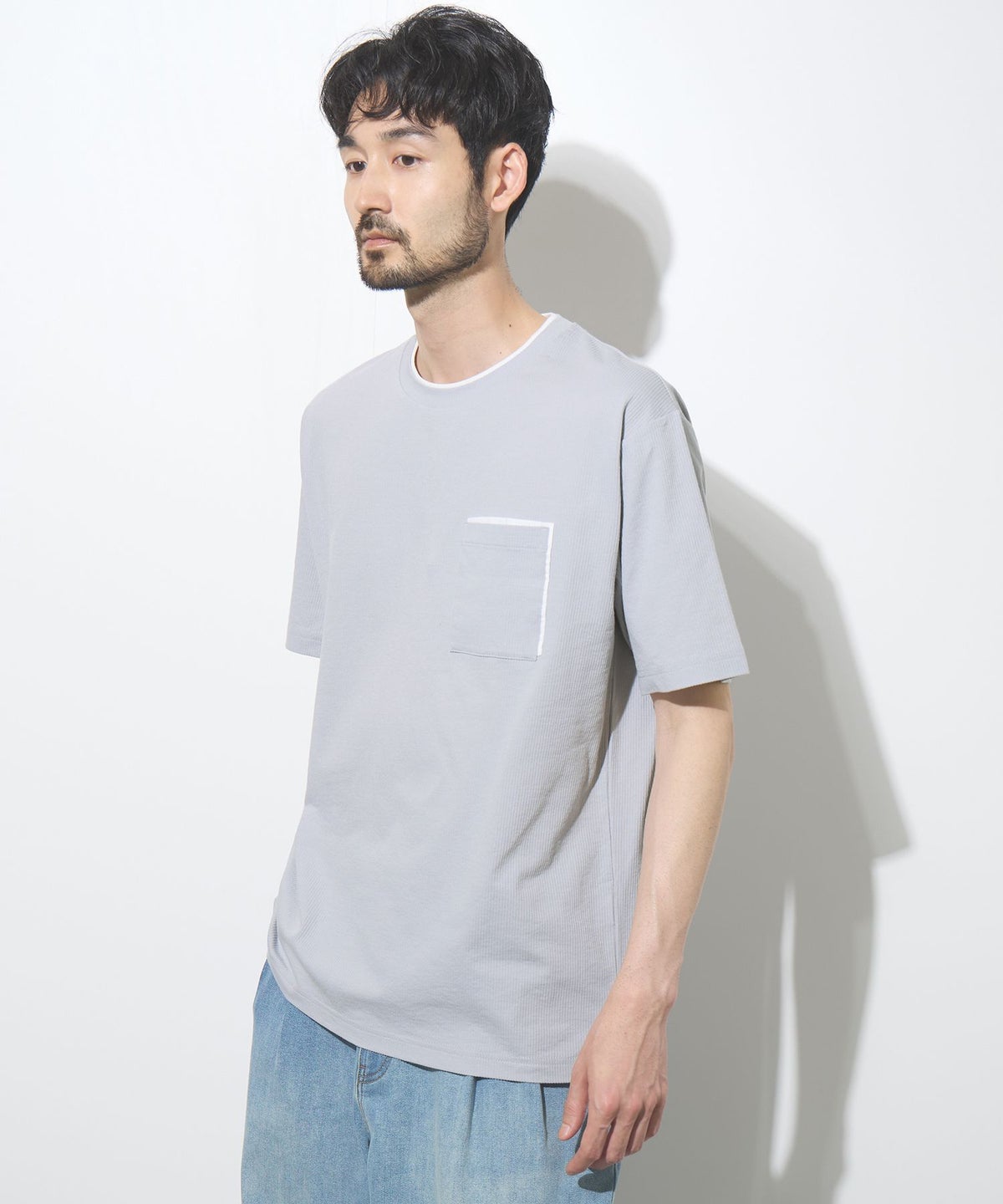 NAVY SARARI 冷感フェイクレイヤード ポケット半袖Tシャツ メンズ メール便 対応商品